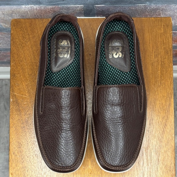 SAS Dark Brown Leather Slip-On Loafers - Picture 2 of 10